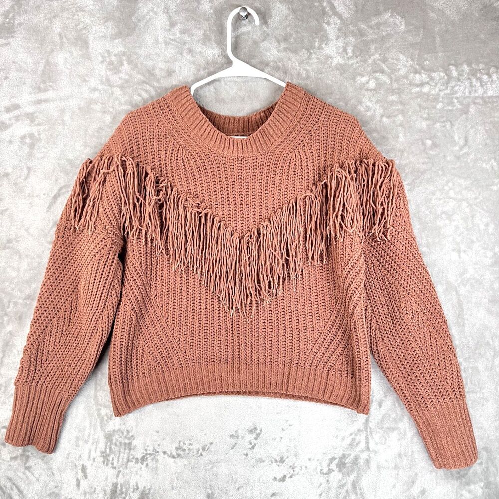 No Boundaries Women’s L 11-13 Rust Fringe Chenille Knit Pullover Sweater Boho